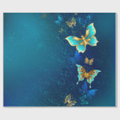 Golden Butterflies op een blauwe achtergrond Cadeaupapier (Vlak)