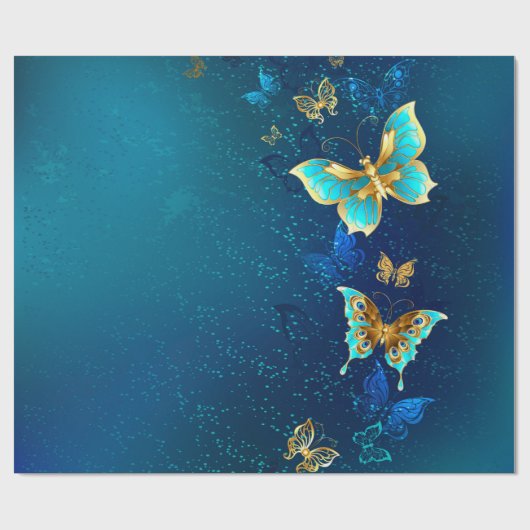Golden Butterflies op een blauwe achtergrond Cadeaupapier (Vlak)
