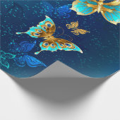Golden Butterflies op een blauwe achtergrond Cadeaupapier (Hoek)