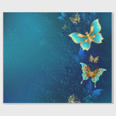 Golden Butterflies op een blauwe achtergrond Cadeaupapier (Vlak)