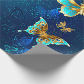 Golden Butterflies op een blauwe achtergrond Cadeaupapier (Hoek)