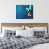 Golden Butterflies op een blauwe achtergrond Canvas Afdruk (Insitu (Slaapkamer))