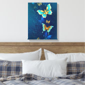 Golden Butterflies op een blauwe achtergrond Canvas Afdruk (Insitu (Slaapkamer))