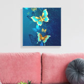 Golden Butterflies op een blauwe achtergrond Canvas Afdruk (Insitu (Woonkamer))