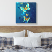 Golden Butterflies op een blauwe achtergrond Canvas Afdruk (Insitu (Slaapkamer))