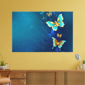 Golden Butterflies op een blauwe achtergrond Canvas Afdruk (Insitu (Woonkamer))