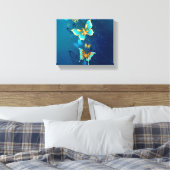 Golden Butterflies op een blauwe achtergrond Canvas Afdruk (Insitu (Slaapkamer))