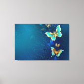 Golden Butterflies op een blauwe achtergrond Canvas Afdruk (Voorkant)