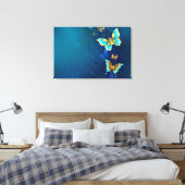 Golden Butterflies op een blauwe achtergrond Canvas Afdruk (Insitu (Slaapkamer))