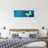 Golden Butterflies op een blauwe achtergrond Canvas Afdruk (Insitu (Slaapkamer))