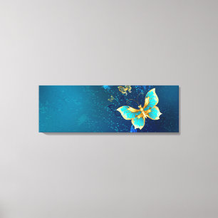 Golden Butterflies op een blauwe achtergrond Canvas Afdruk
