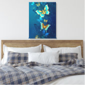 Golden Butterflies op een blauwe achtergrond Canvas Afdruk (Insitu (Slaapkamer))