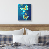 Golden Butterflies op een blauwe achtergrond Canvas Afdruk (Insitu (Slaapkamer))
