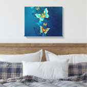 Golden Butterflies op een blauwe achtergrond Canvas Afdruk (Insitu (Slaapkamer))