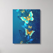 Golden Butterflies op een blauwe achtergrond Canvas Afdruk (Voorkant)