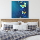 Golden Butterflies op een blauwe achtergrond Canvas Afdruk (Insitu (Slaapkamer))