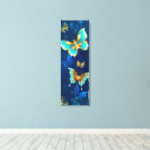 Golden Butterflies op een blauwe achtergrond Canvas Afdruk (Insitu (Houten vloer))