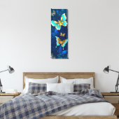 Golden Butterflies op een blauwe achtergrond Canvas Afdruk (Insitu (Slaapkamer))