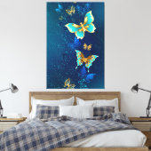 Golden Butterflies op een blauwe achtergrond Canvas Afdruk (Insitu (Slaapkamer))