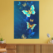 Golden Butterflies op een blauwe achtergrond Canvas Afdruk (Insitu (Woonkamer))