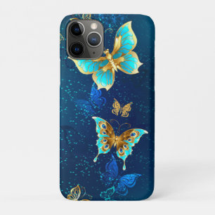 Golden Butterflies op een blauwe achtergrond Case-Mate iPhone Case