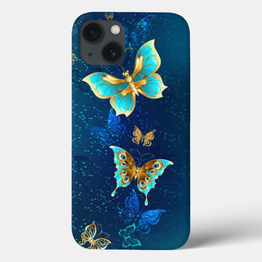 Golden Butterflies op een blauwe achtergrond Case-Mate iPhone Case (Achterkant)