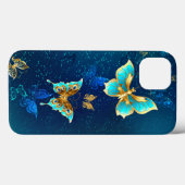 Golden Butterflies op een blauwe achtergrond Case-Mate iPhone Case (Achterkant (horizontaal))