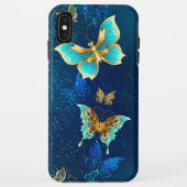 Golden Butterflies op een blauwe achtergrond Case-Mate iPhone Case (Achterkant)