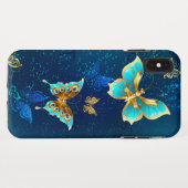 Golden Butterflies op een blauwe achtergrond Case-Mate iPhone Case (Achterkant (horizontaal))