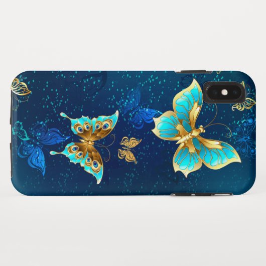 Golden Butterflies op een blauwe achtergrond Case-Mate iPhone Case (Achterkant (horizontaal))