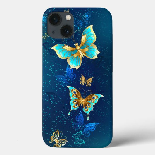 Golden Butterflies op een blauwe achtergrond Case-Mate iPhone Case (Achterkant)