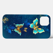Golden Butterflies op een blauwe achtergrond Case-Mate iPhone Case (Achterkant (horizontaal))