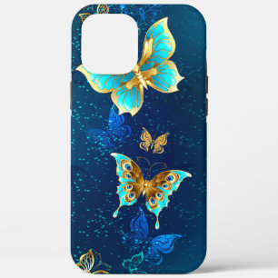 Golden Butterflies op een blauwe achtergrond Case-Mate iPhone Case