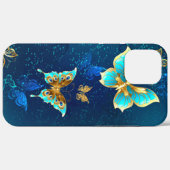 Golden Butterflies op een blauwe achtergrond Case-Mate iPhone Case (Achterkant (horizontaal))