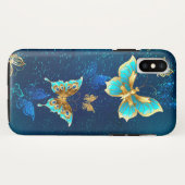 Golden Butterflies op een blauwe achtergrond Case-Mate iPhone Case (Achterkant (horizontaal))