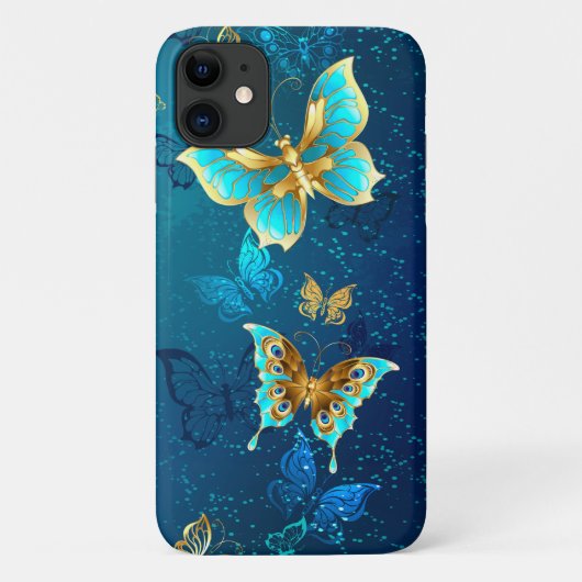 Golden Butterflies op een blauwe achtergrond Case-Mate iPhone Case (Achterkant)