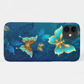 Golden Butterflies op een blauwe achtergrond Case-Mate iPhone Case (Achterkant (horizontaal))
