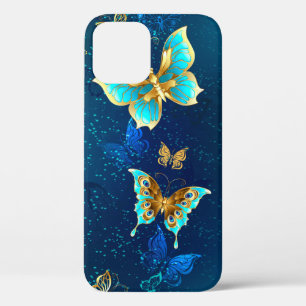 Golden Butterflies op een blauwe achtergrond Case-Mate iPhone Case