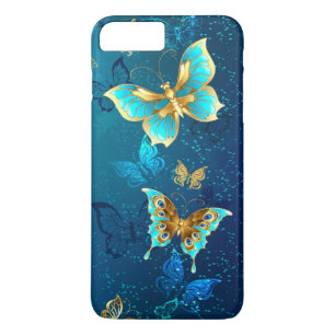 Golden Butterflies op een blauwe achtergrond iPhone 8/7 Plus Hoesje