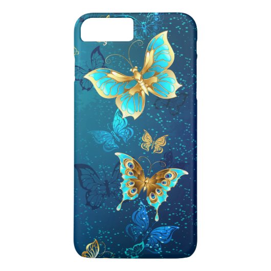 Golden Butterflies op een blauwe achtergrond Case-Mate iPhone Case (Achterkant)