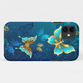 Golden Butterflies op een blauwe achtergrond Case-Mate iPhone Case (Achterkant (horizontaal))