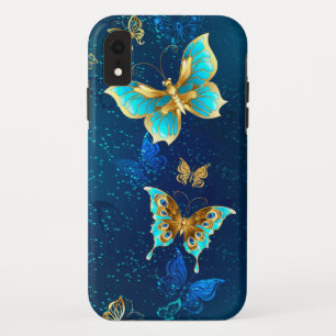 Golden Butterflies op een blauwe achtergrond Case-Mate iPhone Case