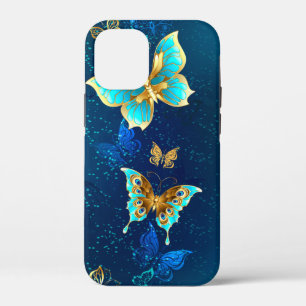 Golden Butterflies op een blauwe achtergrond Case-Mate iPhone Case