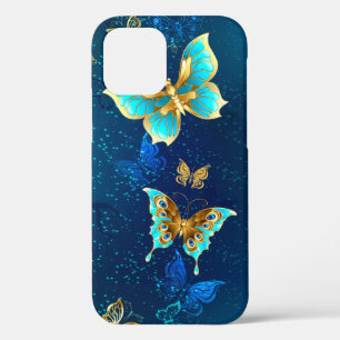 Golden Butterflies op een blauwe achtergrond Case-Mate iPhone Case