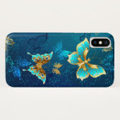Golden Butterflies op een blauwe achtergrond Case-Mate iPhone Case (Achterkant (horizontaal))