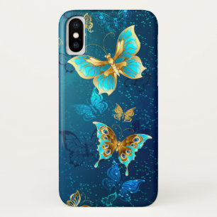 Golden Butterflies op een blauwe achtergrond Case-Mate iPhone Case