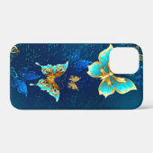 Golden Butterflies op een blauwe achtergrond Case-Mate iPhone Case (Achterkant (horizontaal))