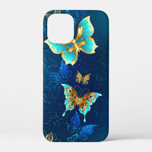 Golden Butterflies op een blauwe achtergrond Case-Mate iPhone Case
