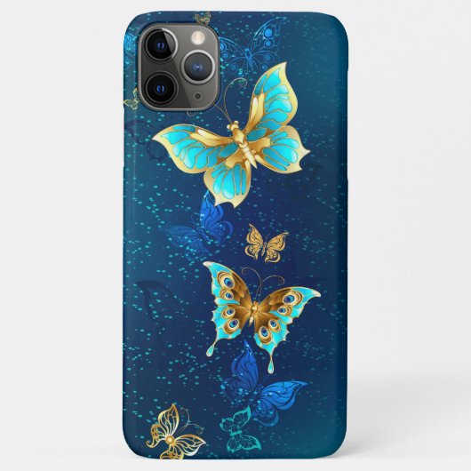 Golden Butterflies op een blauwe achtergrond Case-Mate iPhone Case (Achterkant)