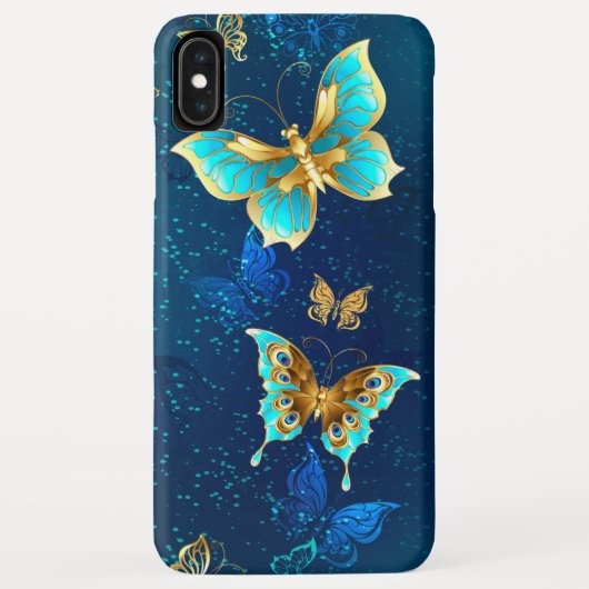 Golden Butterflies op een blauwe achtergrond Case-Mate iPhone Case (Achterkant)